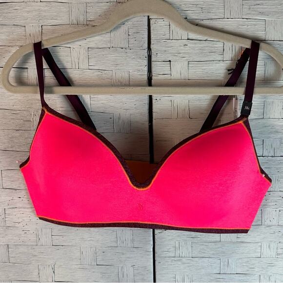 Victoria’s Secret no-wire/sans armature bra push-up colorful pink burgundy - Picture 1 of 6